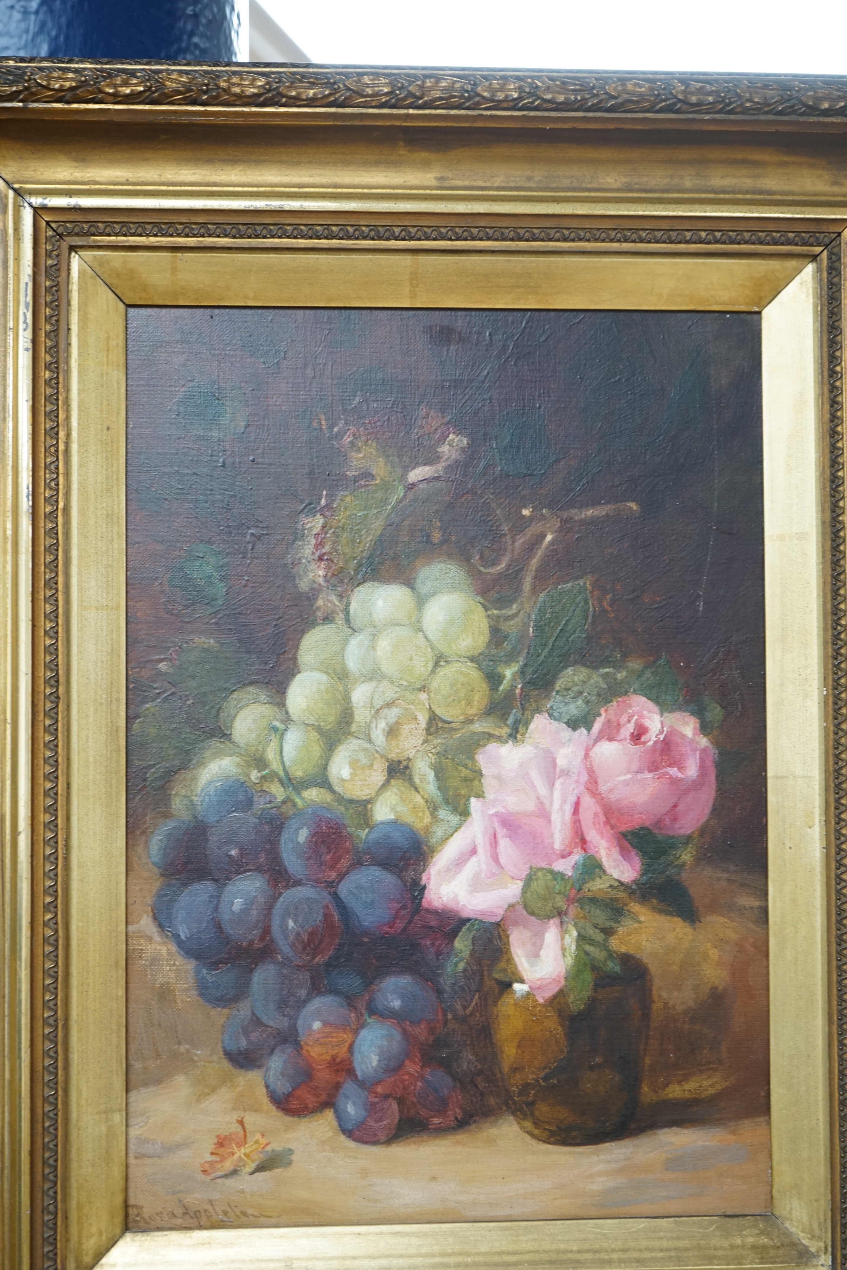 Rosa Appleton (1800-1900) oil on canvas, Still life of grapes and roses, signed, 34 x 24cm